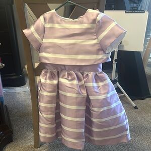 Purple and White Fit and Flare Dress with Puff Sleeves